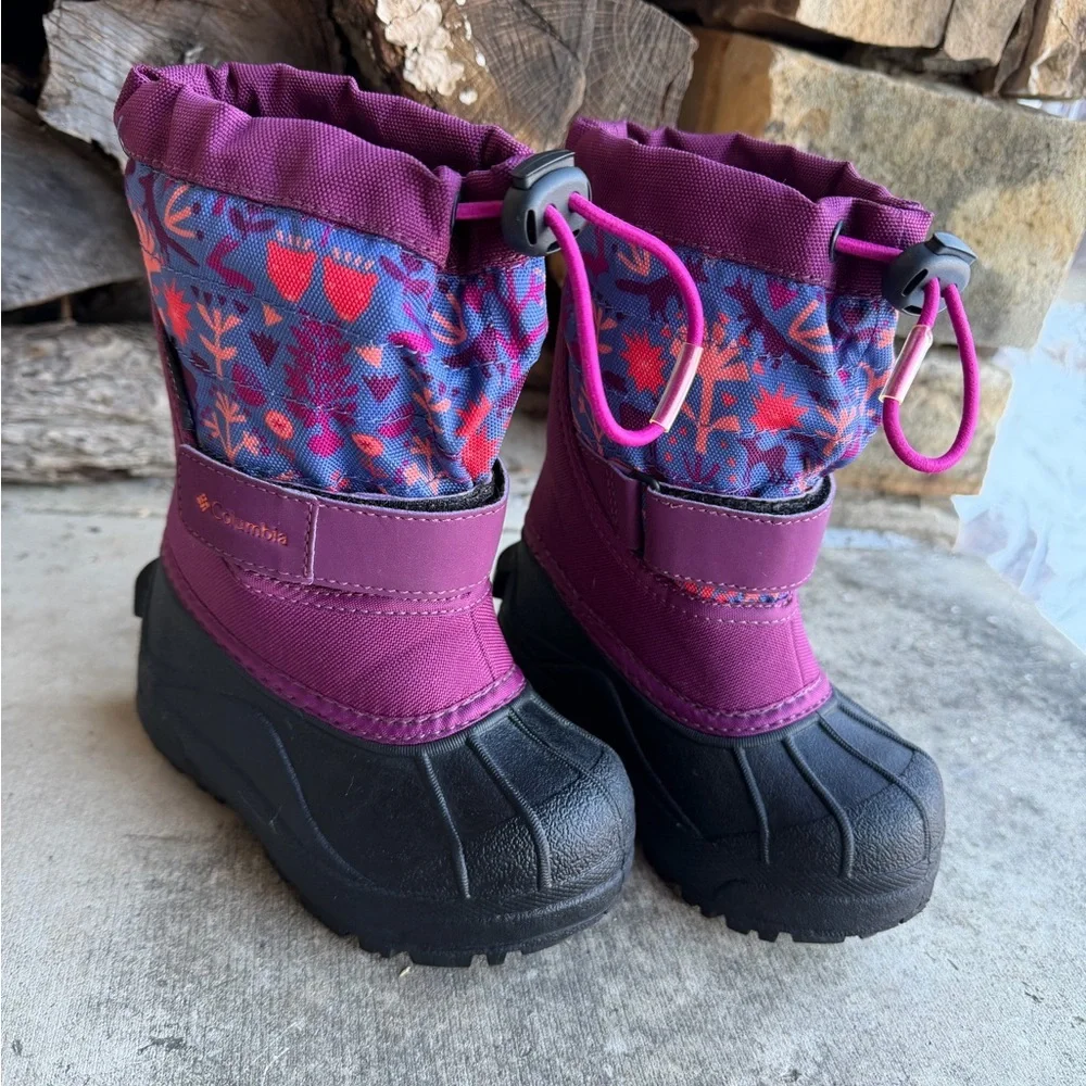 Columbia Powder-bug Plus Kids' Purple and Black Waterproof  Snow Boots Sz-8.   U